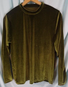 Solid Green Velour Crew Neck LS Blouse Women's Size XL NWOT - Picture 1 of 2