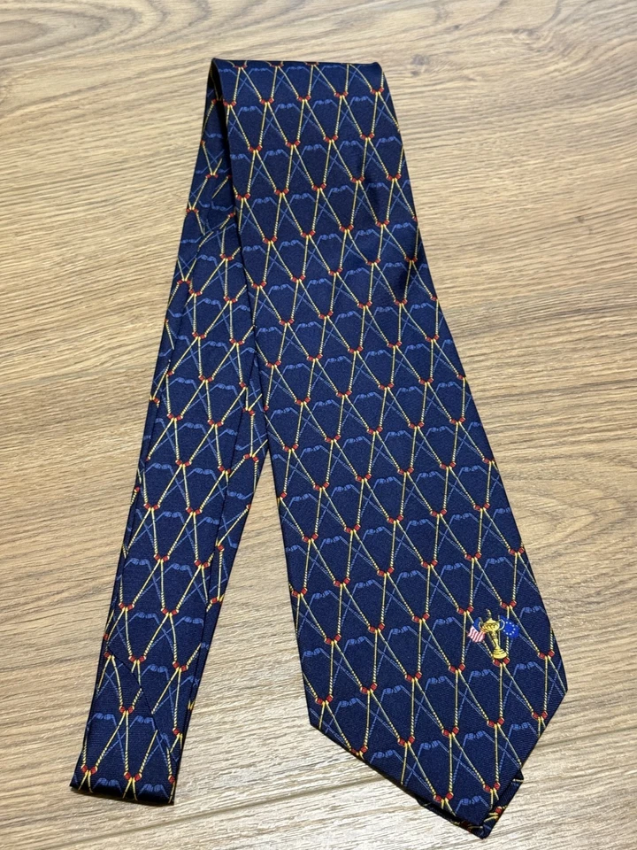 Cravatta Tie Rack in seta Vintage Nos Tie Rack silk tie blue New Old Stock golf - Immagine 1 di 4