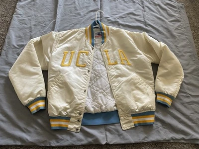 Винтажный UCLA брюинов стартер атласная куртка средний белый синий золото сделано США 80-х 90-х - Изображение 1 из 4