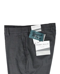 Perry Ellis Portfolio Mens Charcoal Gray Check Slim Pants 34 X 30 $95 PTBFD038 - Picture 1 of 4
