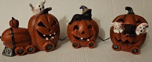 Ceramic 3 Piece Halloween Haunted Pumpkins Train - Picture 1 of 9