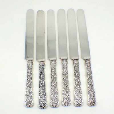 Saint Cloud 6 facas de jantar Gorham prata esterlina 1886 mono FLS G - Imagem 1 de 4