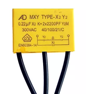 Condensador de seguridad AD X2 Y2 300VAC (0,22uF X2)+ 2x (2200pF Y2) MXY–ref:792 - Imagen 1 de 7