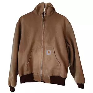 Vtg Carhartt Mens Zip Jacket Long Sleeve No Size Distressed Duck Brown - Picture 1 of 24