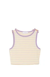 ELODIE Cut Out Shoulder Vanilla Striped Purple Tank Top Sleeveless Size M NWT - Picture 1 of 5