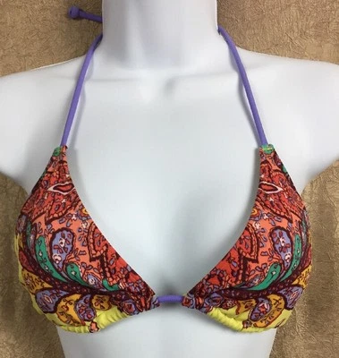 Top de bikini Victoria's Secret tanga cachemira amarillo y púrpura talla mediana Foto 1 de 4