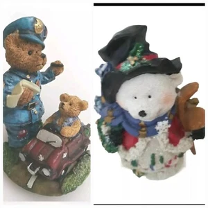 Bear Fugurine Lot Policeman Bear Figurine With Baby Cub in Car & Christmas Bear - Picture 1 of 15