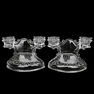 Antique Art Deco Pressed Glass Double Candelabra Candlestick Holders - A Pair - Picture 1 of 7