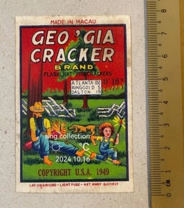 Label Only! original firecracker label Geo'gia cracker brand USA fcp180 - Picture 1 of 2