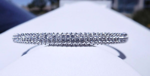 Swarovski Hinged Bangle Bracelet Domed 4 Rows of Crystal Rhodium Plated B45
