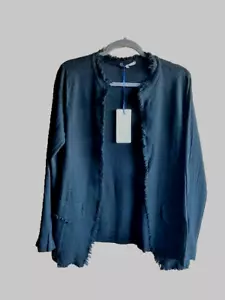 Tempo Paris women's linen open front cardigan with fringes US Size L Italy - Picture 1 of 5