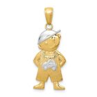 14K Two Tone Gold Polished Textured Boy Hands in Pockets w/ Car Print Pendant