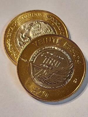 MEXICO 20 PESOS  Brilliant Coin 1915-2015 100 Fuerza Aerea Moneda Bimetallic UNC - Image 1 of 4