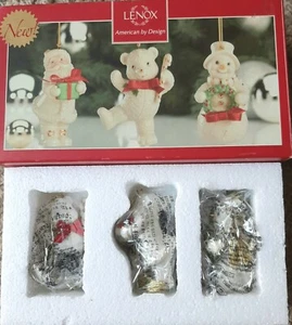 *NEW* LENOX TIED WITH CHEER SET 3 ORNAMENTS SANTA SNOWMAN TEDDY BEAR $60 RETAIL - Picture 1 of 5