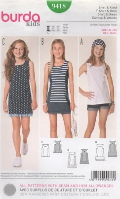 Burda Sewing Pattern 9418 EASY Dress Minidress & Top T-Shirt Size 7 - 13yrs NEW - Image 1 of 4