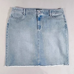 Talbots Skirt Women's 16W Blue Denim Jean Midi Pockets Stretch Fringe Hem Boho - Picture 1 of 8