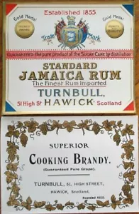 Jamaika Rum und Brandy, Paar Flaschenetiketten von 1910, Turnbull, Hawick, Schottland - Bild 1 von 1