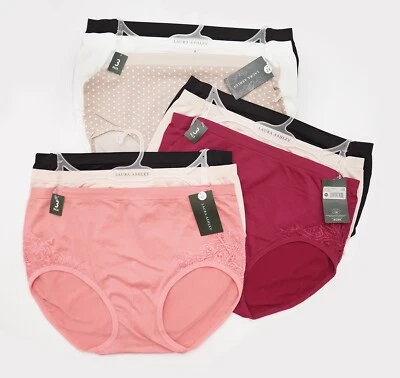 5/10 Pack Laura Ashley Womens Microfiber Quick Dry High Cut Full Briefs L-3XL  - Image 1 of 4
