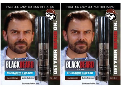 BLACKBEARD FOR MEN 2 Herren Instant Haarfarbe Mascara Bart Schnurrbart Augenbrauen Koteletts DUNKELBRAUN