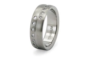 8mm Men's Titanium Ring Band Asymmetrical CZ Stones Brushed Comfort Fit - Picture 1 of 2
