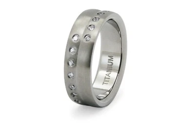 8mm Men's Titanium Ring Band Asymmetrical CZ Stones Brushed Comfort Fit - Image 1 of 2