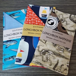 Nautical Dinosaur Fabric Lunchbox Napkins 3 - 2pk. Eco-friendly 8x8" Reusable - Picture 1 of 8