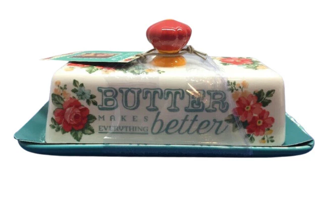 Pioneer Woman Vintage Floral Butter Dish Stoneware - 116254.01