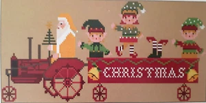 Oh My John Series - Christmas - Santa on Tractor, Elves - Cross Stitch Chart - Picture 1 of 2