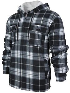 Men's Heavyweight Flannel Fleece Lined Plaid Sherpa Hoodie Jacket (Black, M) - Picture 1 of 2