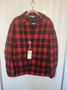 New Aspesi Checked Wool-Fleece Blouson Jacket - Red SZ L Missing Button - Picture 1 of 15