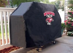 Wisconsin Grill Cover with Badgers Bucky Logo on Black Vinyl - Picture 1 of 5