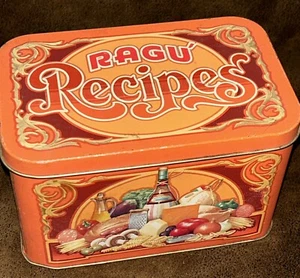 RAGU Recipes Tin Vintage 80s Metal Box Made In England Empty 6" W 4" T - Picture 1 of 13