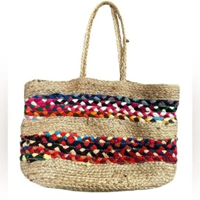 Magid Jute Cotton Made in India Vacation Beach Multicolor Tote Shoulder Bag - Image 1 of 4