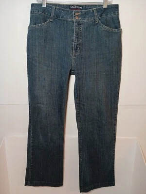 Halston Jeans Women Sz 10 Blue Denim Stretch Straight Leg 32X28 High Rise - Image 1 of 4