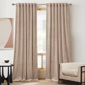 Velvet Curtains 2 Panels, Room Darkening Rod Pocket 52x84 inches Blush Beige - Picture 1 of 3