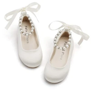 Toddler Little Ballet Shoes Ivory White Size 9 Flower Girls Mary Jane Flats D... - Picture 1 of 8