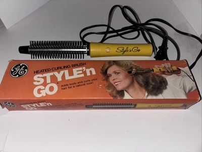 Vintage General Electric Style N Go Heated Curling Brush W/ OG Box  Yellow  1981 - Image 1 of 4