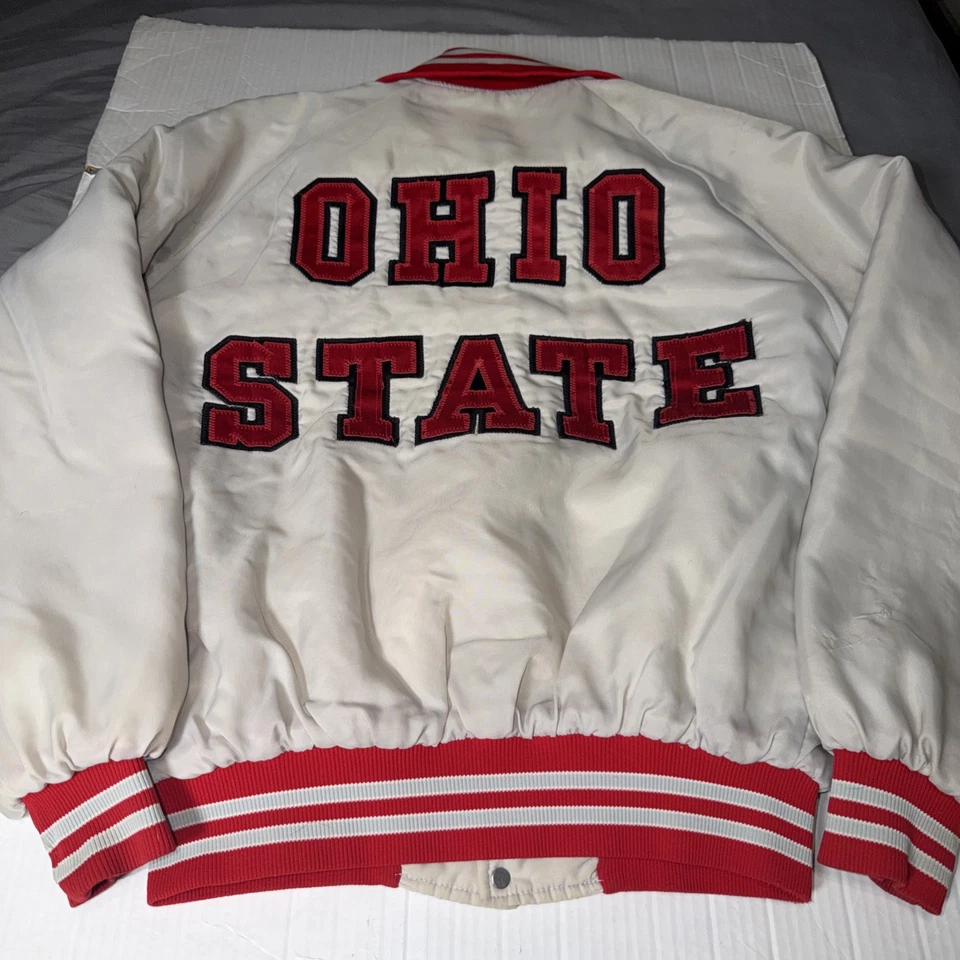 Vintage Ohio State Buckeyes Varsity Bomber White Sewn Back Size M/L - READ - Image 1 of 4
