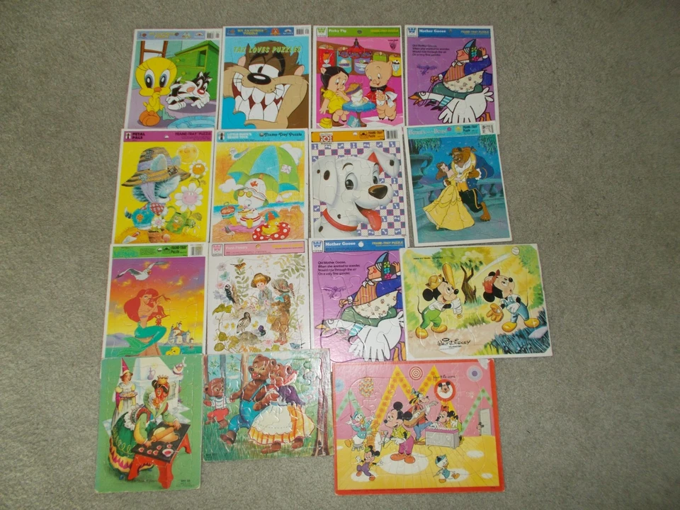 15 Vtg Frame Tray Puzzles Three Bears Porky Pig Taz Sifo Looney Tunes Goose FS - Image 1 of 1