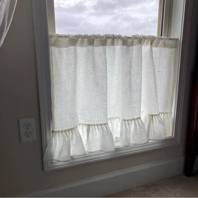 Ruffled Linen Curtain Or Sink Skirt 46W X 24L White Linen Curtain - Image 1 of 3