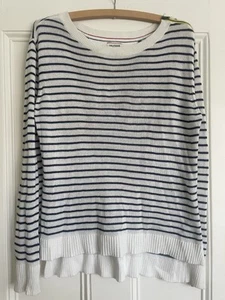 Tommy Hilfiger Women's Knitted Jumper, Size Small, White/Navy Stripe, Cotton - Picture 1 of 8