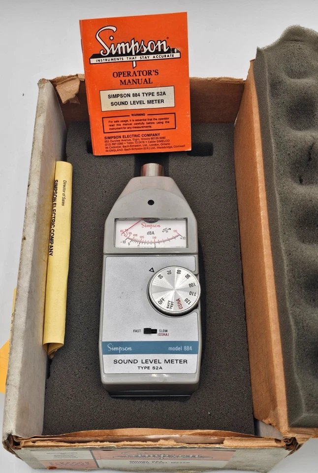 Simpson - Medidor de nivel de sonido - Modelo 884, tipo S2A con manual y caja Foto 1 de 3