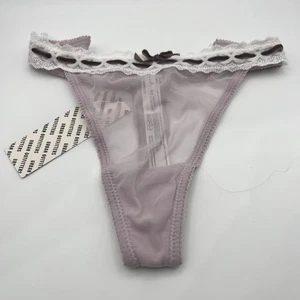 Urban Outfitters Out From Under Lilac Sheer Lace Velvet Bow Thong Panty Sz M NWT - Picture 1 of 10