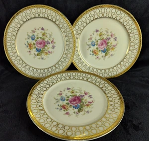 Vintage Thomas Bavaria Germany Ivory Ornate Gold Trim Plate Lot (3) 7 3/4 inch - Picture 1 of 11