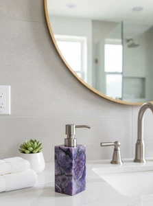 Dispensador de jabón amatista de lujo de 5" piedra de cristal natural accesorio de baño decoración - Imagen 1 de 8