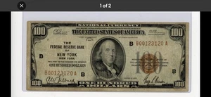 1929 $100 FEDERAL RESERVE BANK OF NEW YORK, NY BROWN SEAL VF - Picture 1 of 2