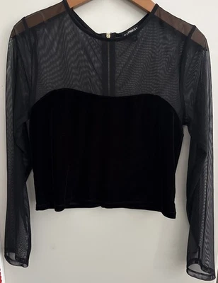 Top de fiesta express con cremallera dorada y micromalla de terciopelo negro para mujer talla grande Foto 1 de 4