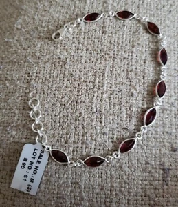 NEW 925 STERLING 8.1 CT MARQUISE GARNET 7 1/2-8 1/4" BRACELET - Picture 1 of 10