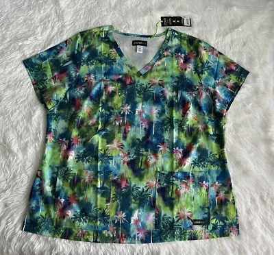 Koi Planet Scrub Top Women’s 2X Isla Palm Trees Oasis Stretch Nursing Medical - Image 1 of 4