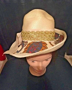 New York Cecile Original Ladies Wide Brim Vintage Straw Bucket Hat Ivory Color - Picture 1 of 9